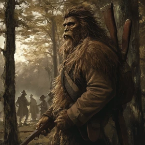 A humanoid looking hair covered sasquatch watching the American...