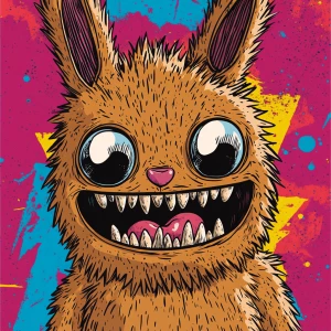 Stylized character portrait of a mischievous designer toy creat...