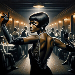 realistic painting of a 1920 s short - haired flapper African-Am...