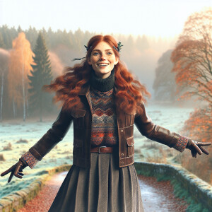 Photorealistic image. Beautiful long ginger haired, pale skin, f...