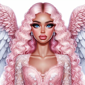 Full body of A very beautiful angel with light pink wings. She h...