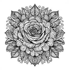 Create a coloring page design featuring a large Rose, suitable f...