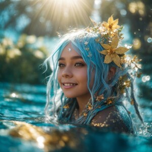 adorable happy girl elf fairy water trolls with sparkling univer...