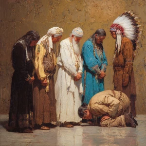 Christians, Muslims, Jews, and Native Americans praying together...