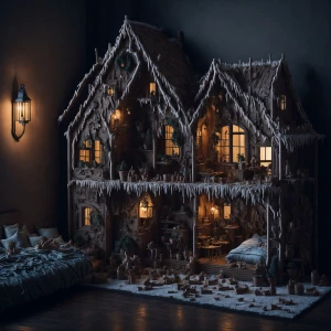 Create a bed room interior design. but it is from a Gingerbread...