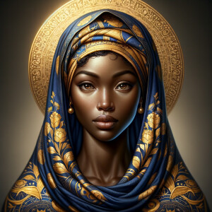 A dignified African-American woman with a serene expression stan...