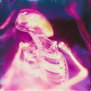 A vividly glowing magenta alien, its bioluminescent features cas...
