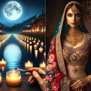 Generate an image of a traditional Indian bride adorned in an or...