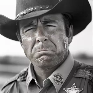 A deputy sheriff with a tear-streaked face, visibly distraught a...