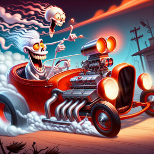 Cartoonish hot rod ghoul