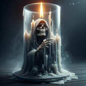 Create an artwork featuring a grim reaper high , who has been my...