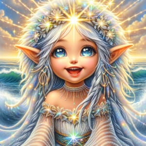 adorable happy young girl elf fairy water trolls with sparkling...