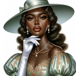 Imagine a portrait of a light-skinned African-American woman wit...