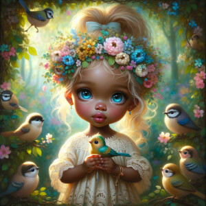 A magical scene featuring a light-skinned African-American toddl...