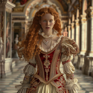 Create a photorealistic image of a light ginger-haired model wal...