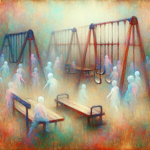 Create an image of a seemingly deserted and neglected playground...