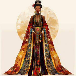 Create a full-body illustration of an Empress representing a mix...