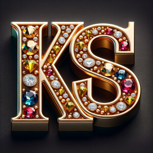 Create a 3-D realistic image with the letters  K.S. in gold raised letters , Add diamonds and colorful jewels