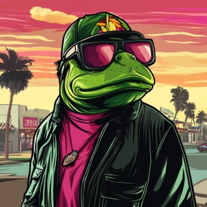 MEME PEPE in GTA art style, gg, in the style of a Grand Theft A...