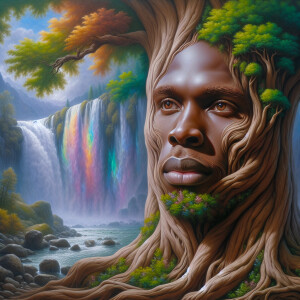 Create a hyper-realistic 3-D oil painting of a tree integrated w...
