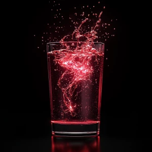 image of neon crimson ink being dropped into a clear glass of wa...