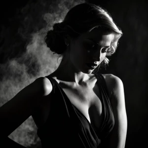 Create an image of a femme fatale, depicted as a captivating wom...