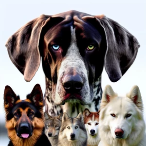 Make a German Shorthaired Pointer with blue, green, and gray eye...