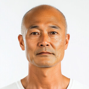 Create an image of a 56-year-old Japanese-Californian man with a...