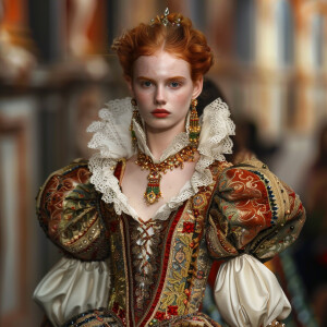 Create a photorealistic image of a light ginger-haired model wal...