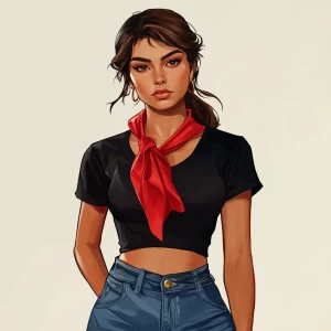 Lucia from GTA, not very cute girl with brown hair, thick eyebro...