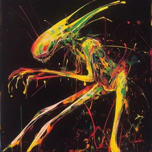 A vibrant alien hybrid crafted in the style of abstract imagists...