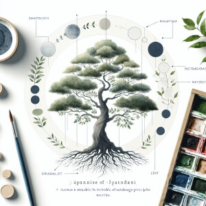 Design a watercolor illustration of a tree that embodies a blend...