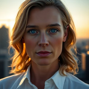 A hyper-realistic portrait of a person in their mid-30s with str...