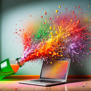 Soda that fizzled all over the walls and a laptop