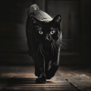 A beautiful black cat walking towards the camera
