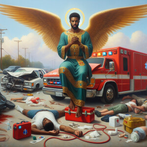 Create a realistic 3D oil painting depicting a scene of emergenc...