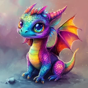 cute dragon with vibrant colors and kind face