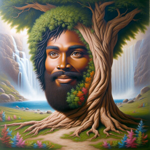 A hyper-realistic 3-D oil painting depicting a tree integrated w...