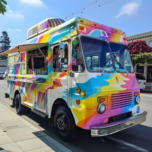 Ice cream truck with 26 inch chrome wheels selling alkaline wate...