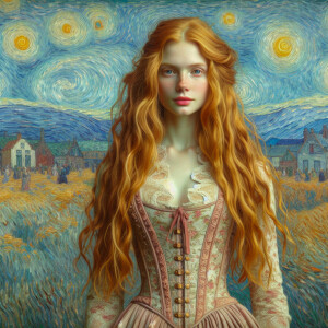 A long gingerhaired, pale skinned female. Facing forward, showin...