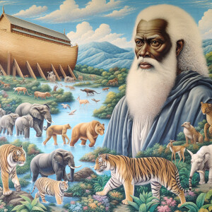 A close-up and detailed wall painting focusing on Noah, depicted...
