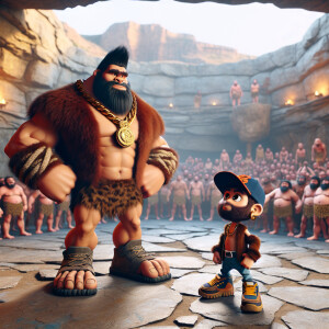 A hyper-realistic 8k image of Fred Flintstone and Barney Rubble...