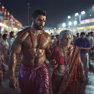 Photorealism,hyperrealism.A gujarati muscular man sweat on body...