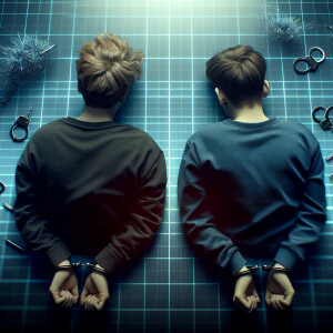 two white male youth handcuffed laying face down flat on the gro...