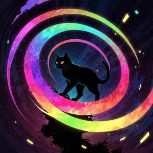 A surreal, ultra-detailed digital painting of a mysterious cat w...
