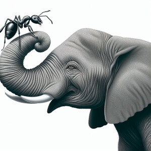 Draw an ant eating an elephant