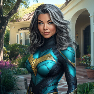 Create a fine detailed realistic image of a large size woman wit...