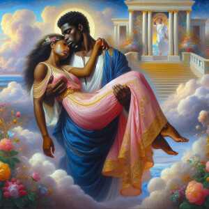 An oil painting in a classical style depicting a single African-...
