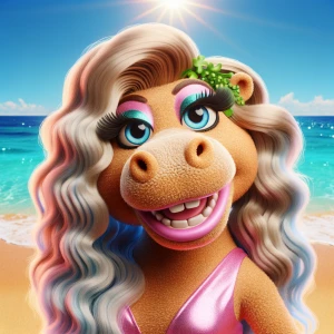 glamorous anthropomorphic female hippopotamus character, plush M...