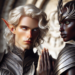 Caranthir-Ar-Fieniel from the Witcher kneels down before Queen T...